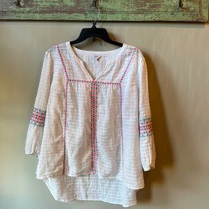 Crown & Ivy white embroidered blouse, XL